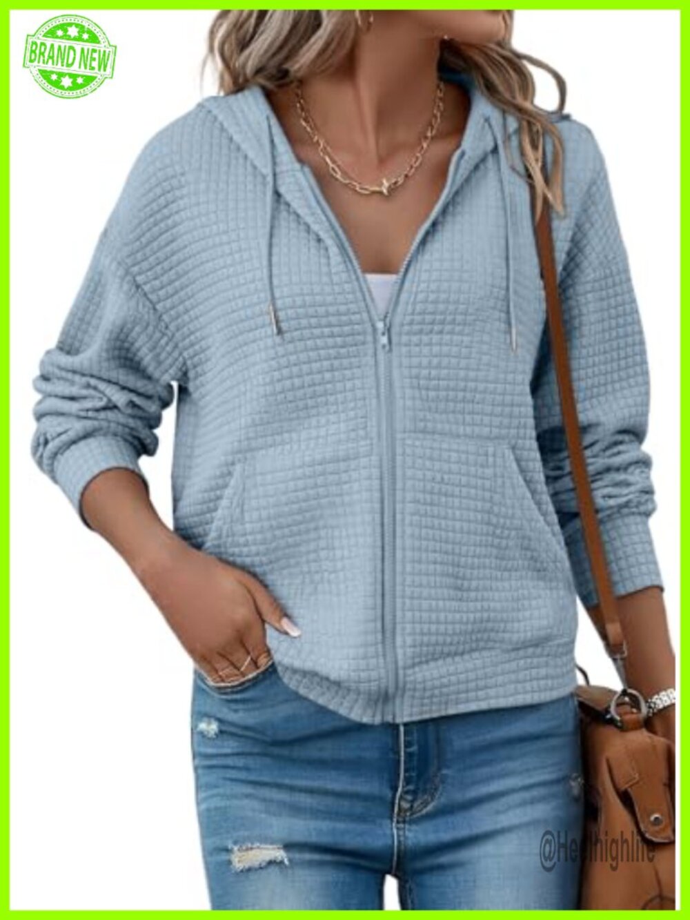 Womens Oversized Zip Up Waffle Hoodie Hooded Sweatshirt